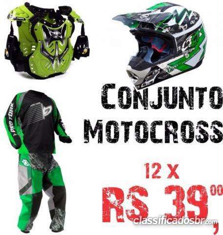 Preço barato kit motocross e trilha capacete camisa calça e colete em perfeito estado